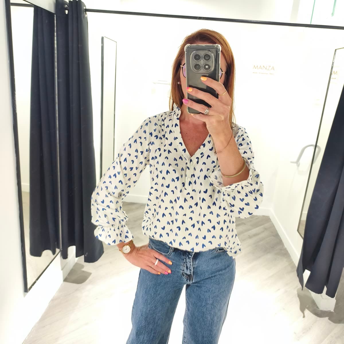Blouse à cœurs Bleu