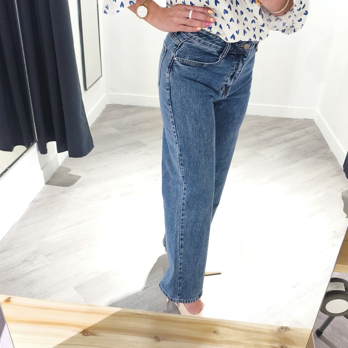 Jean mom Bleu